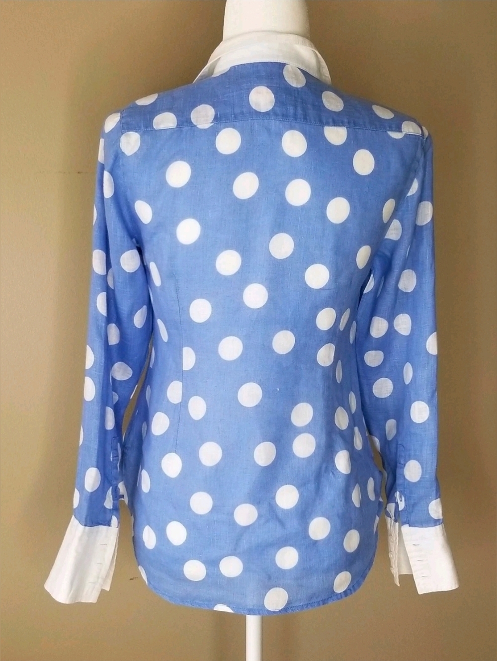 Island Company Linen Button Down Shirt Blouse  Blue/White Polka Dot Size  XS - Picture 3 of 14